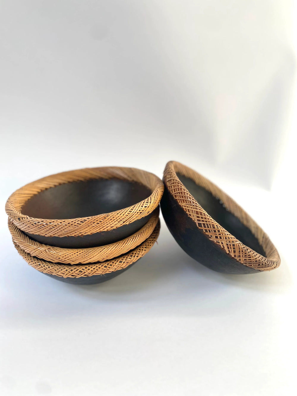 RATTAN EDGED CERAMIC BOWL