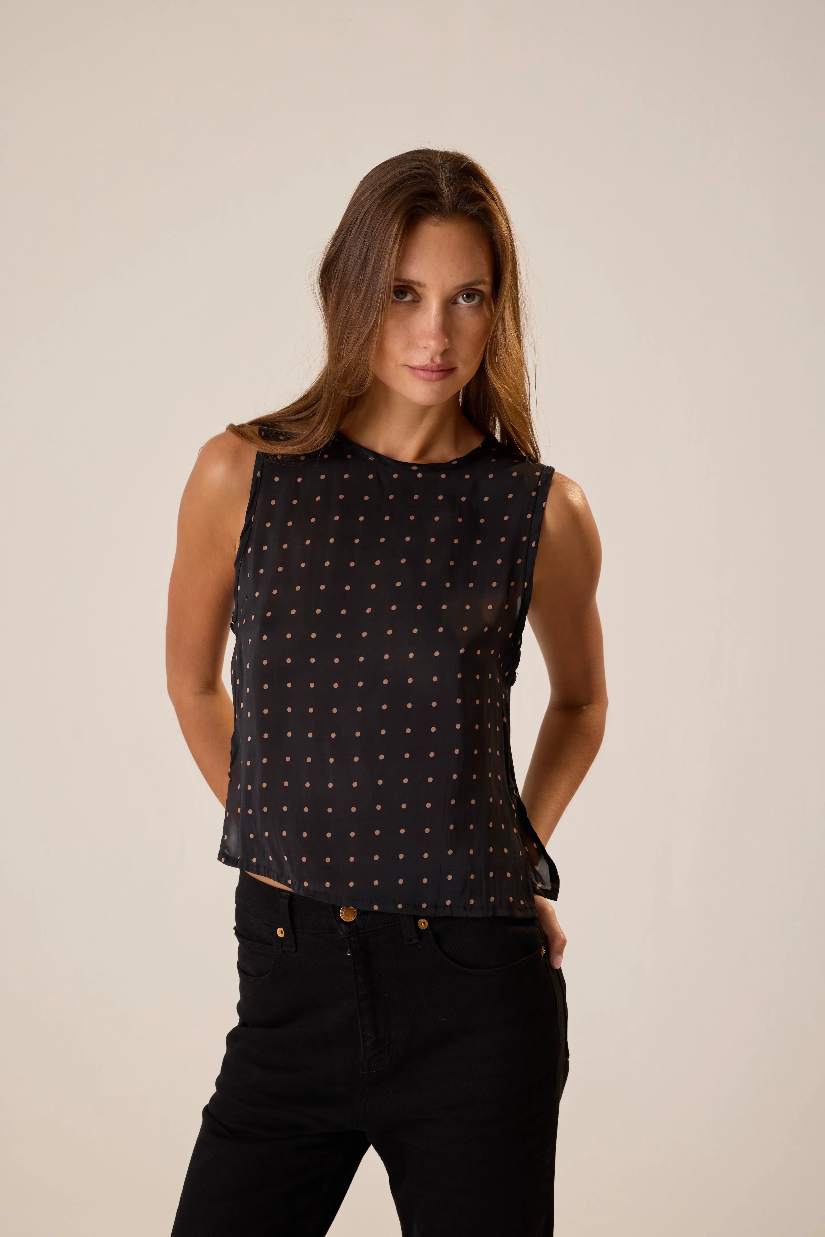 PETITE POLKA DOT BLACK & TAN