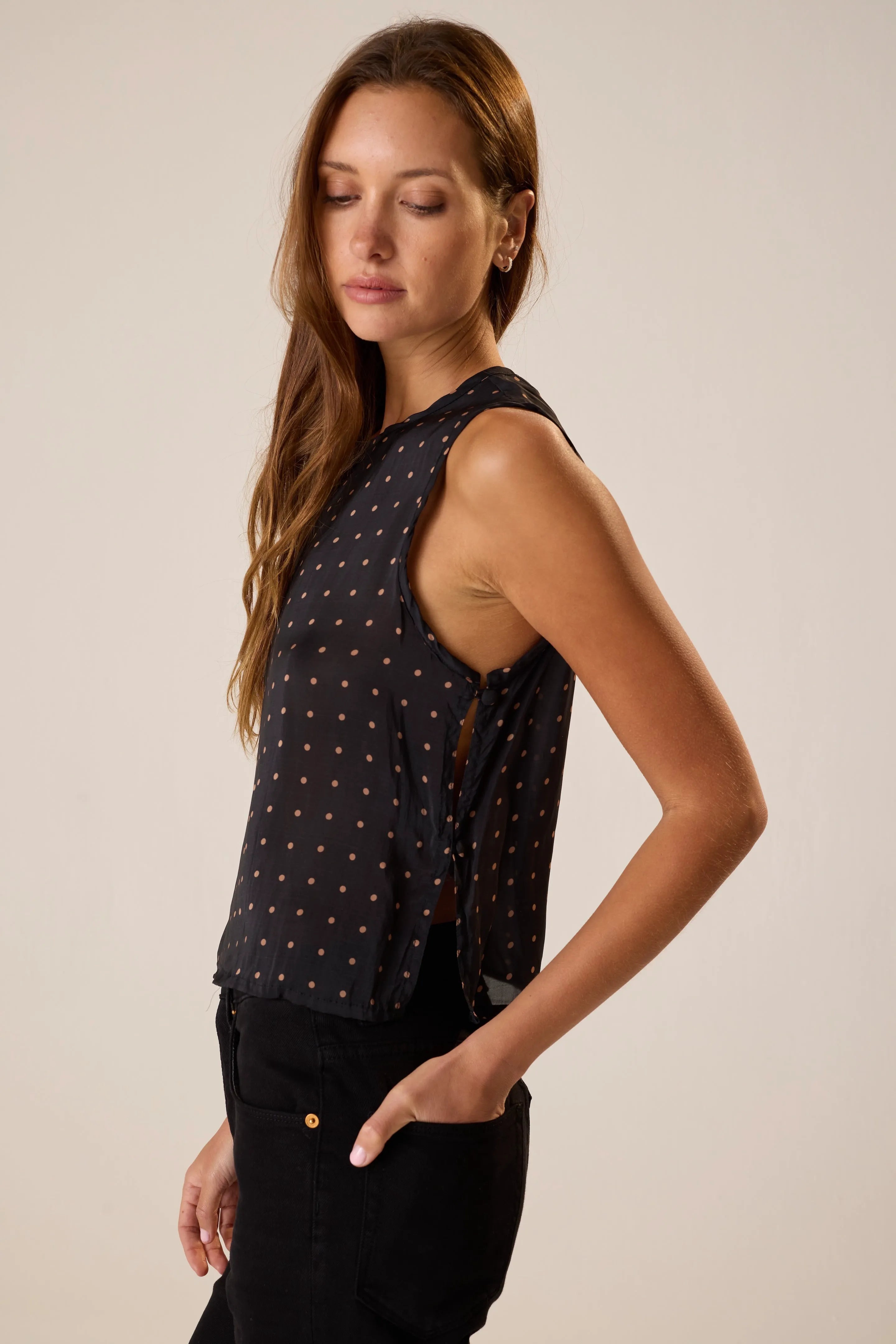 PETITE POLKA DOT BLACK & TAN