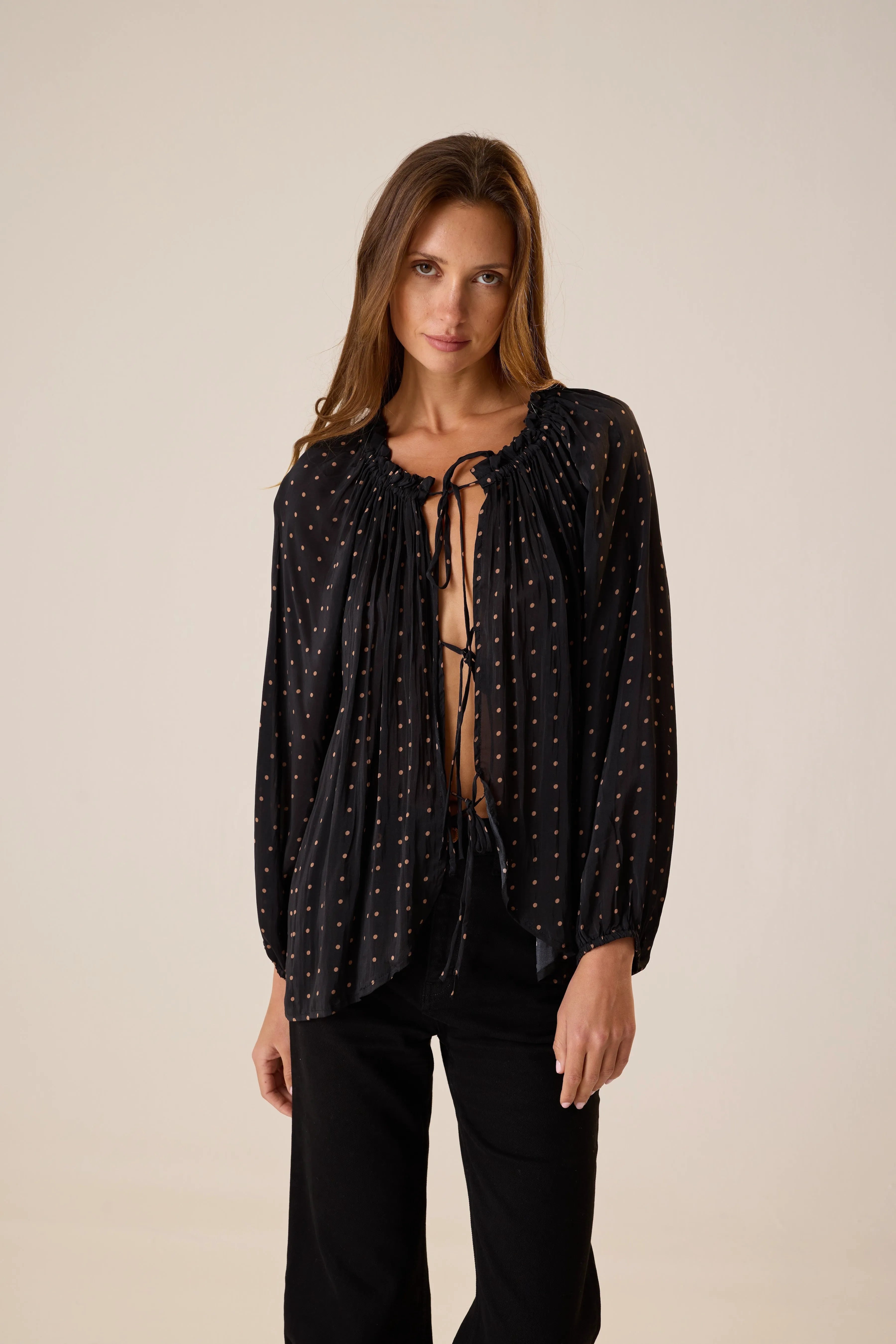 PETITE POLKA DOT BLACK & TAN