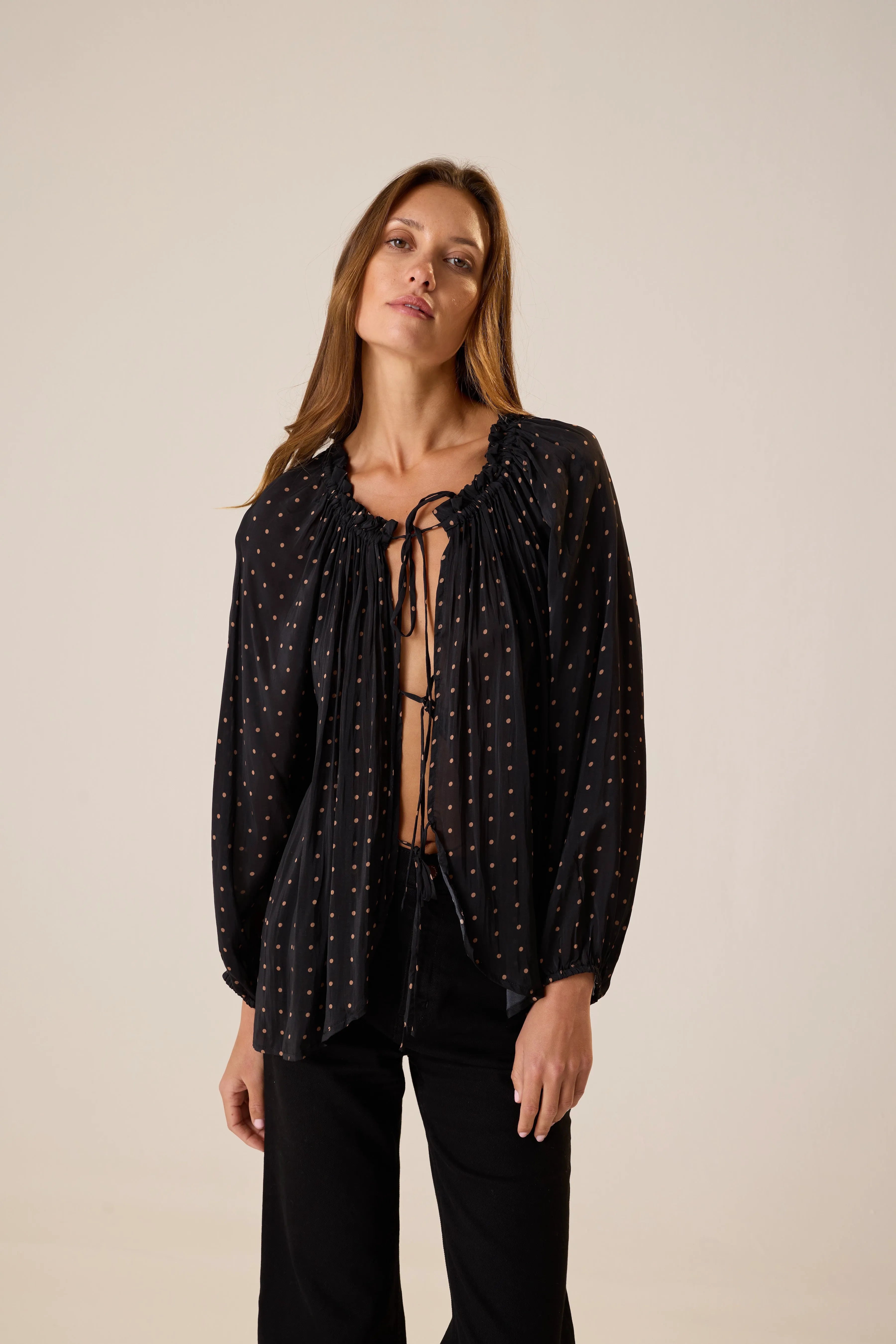 PETITE POLKA DOT BLACK & TAN