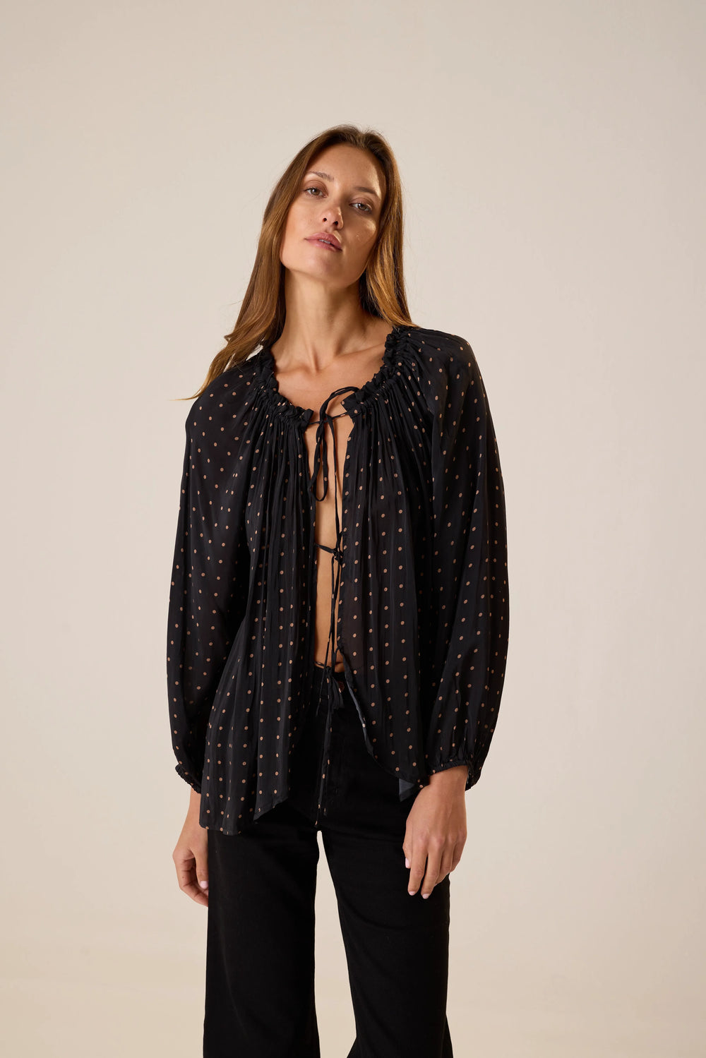 PETITE POLKA DOT BLACK & TAN