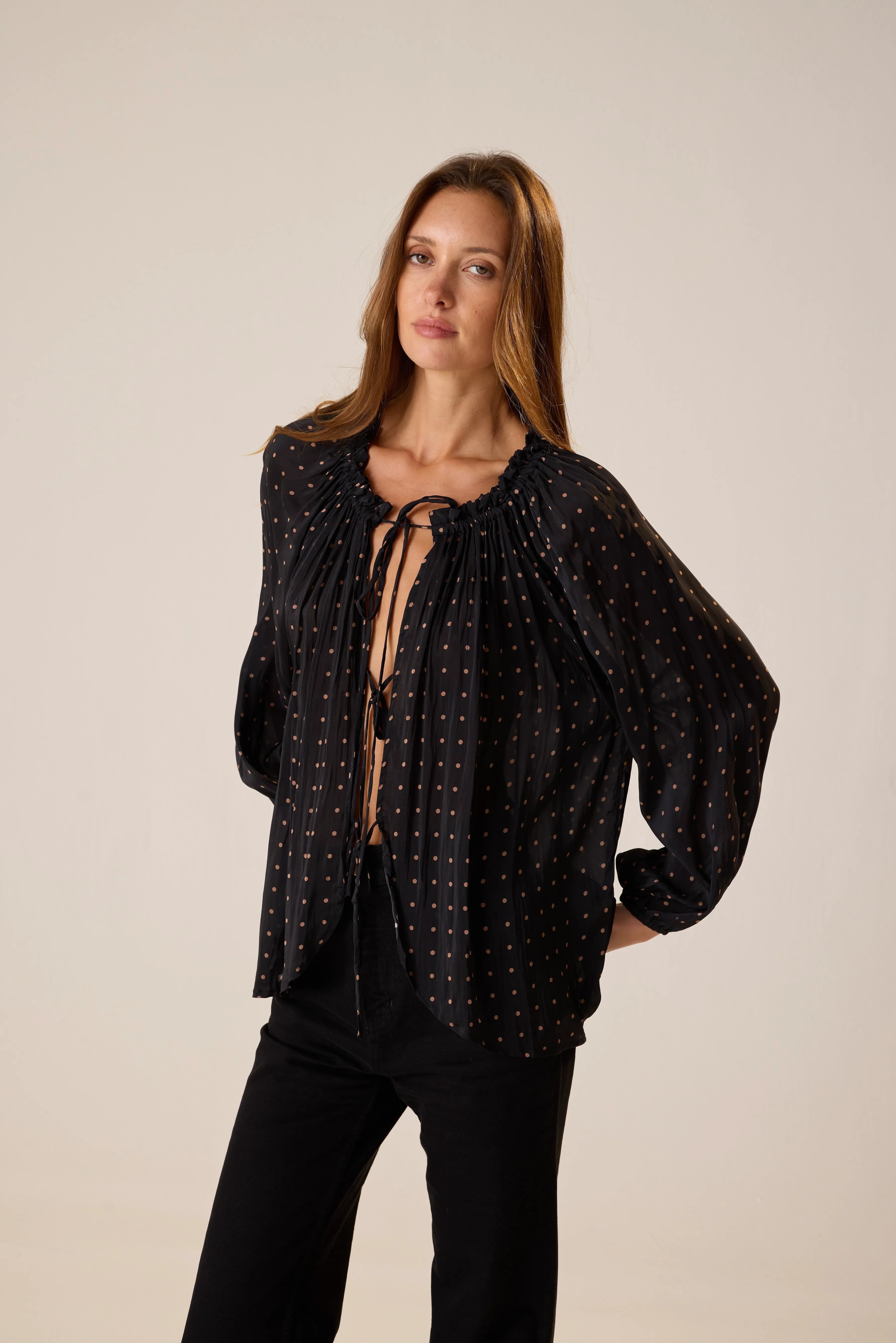 PETITE POLKA DOT BLACK & TAN