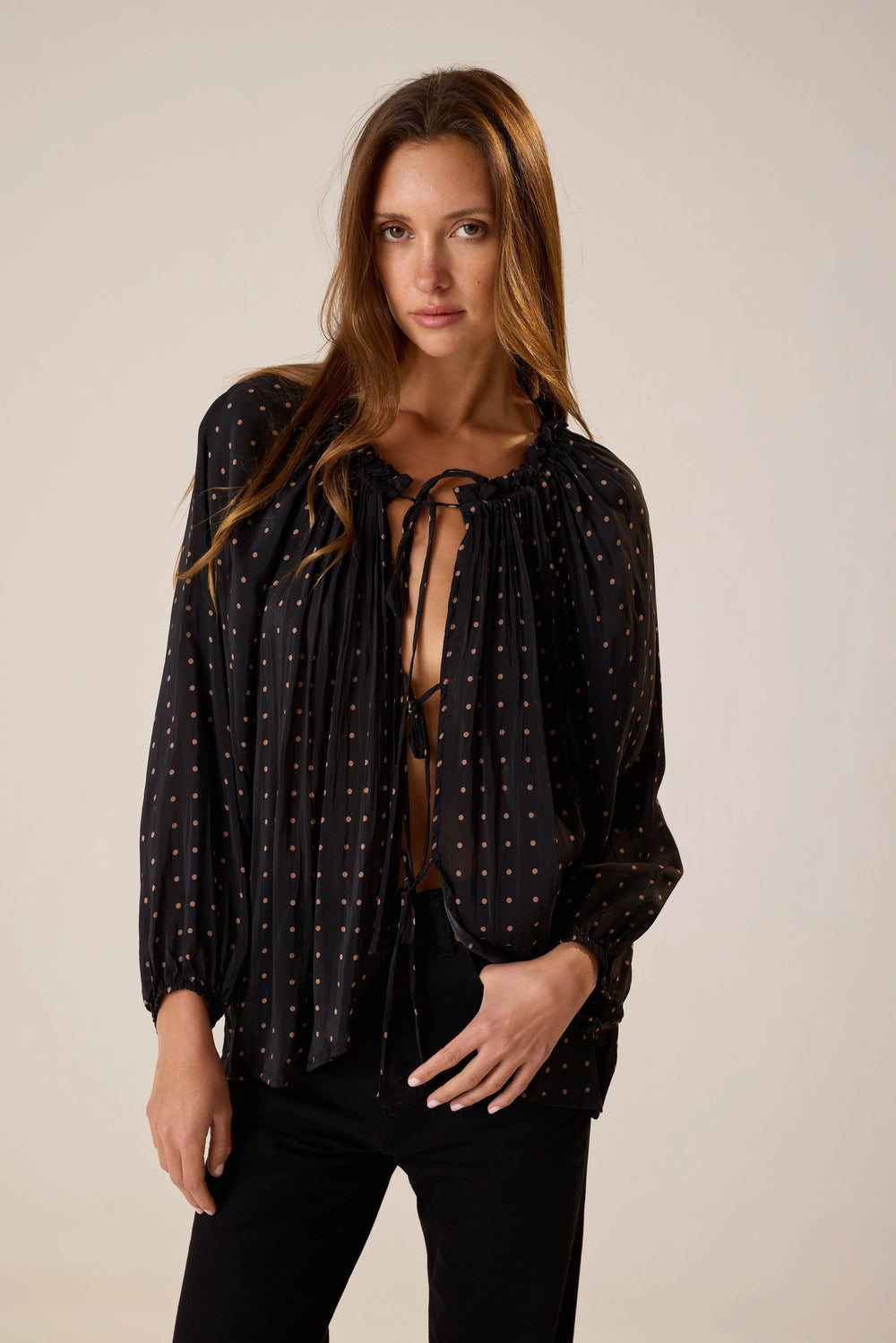 PETITE POLKA DOT BLACK & TAN