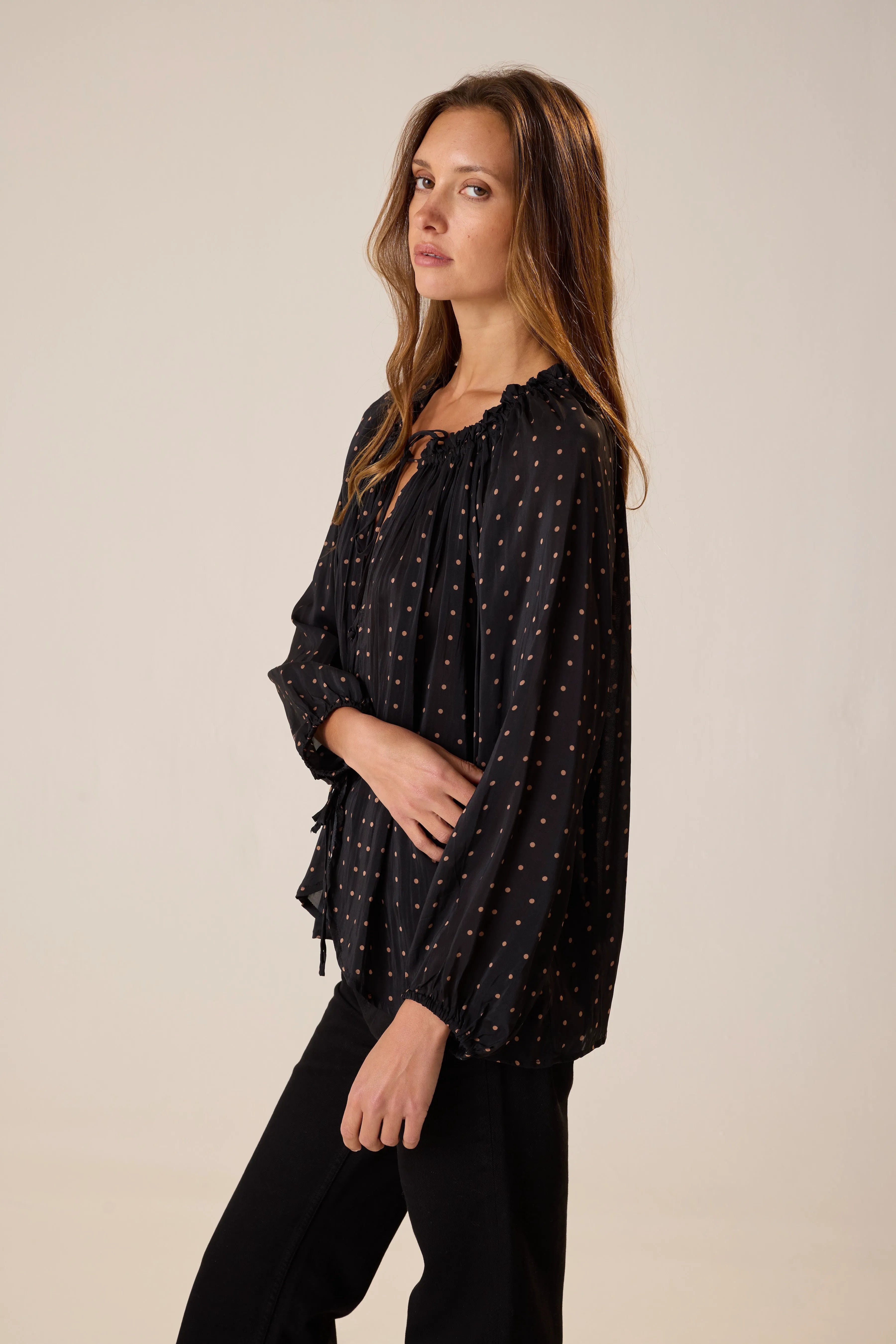 PETITE POLKA DOT BLACK & TAN