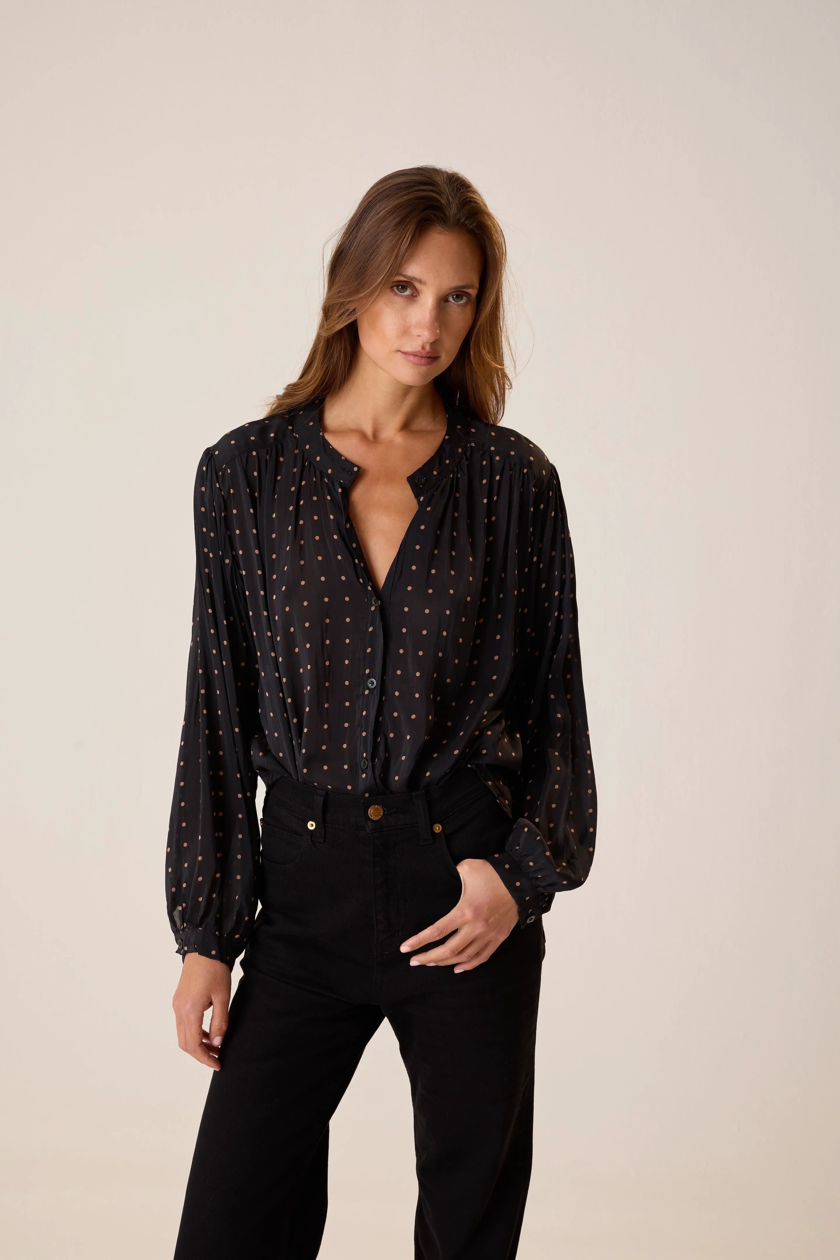 PETITE POLKA DOT BLACK & TAN