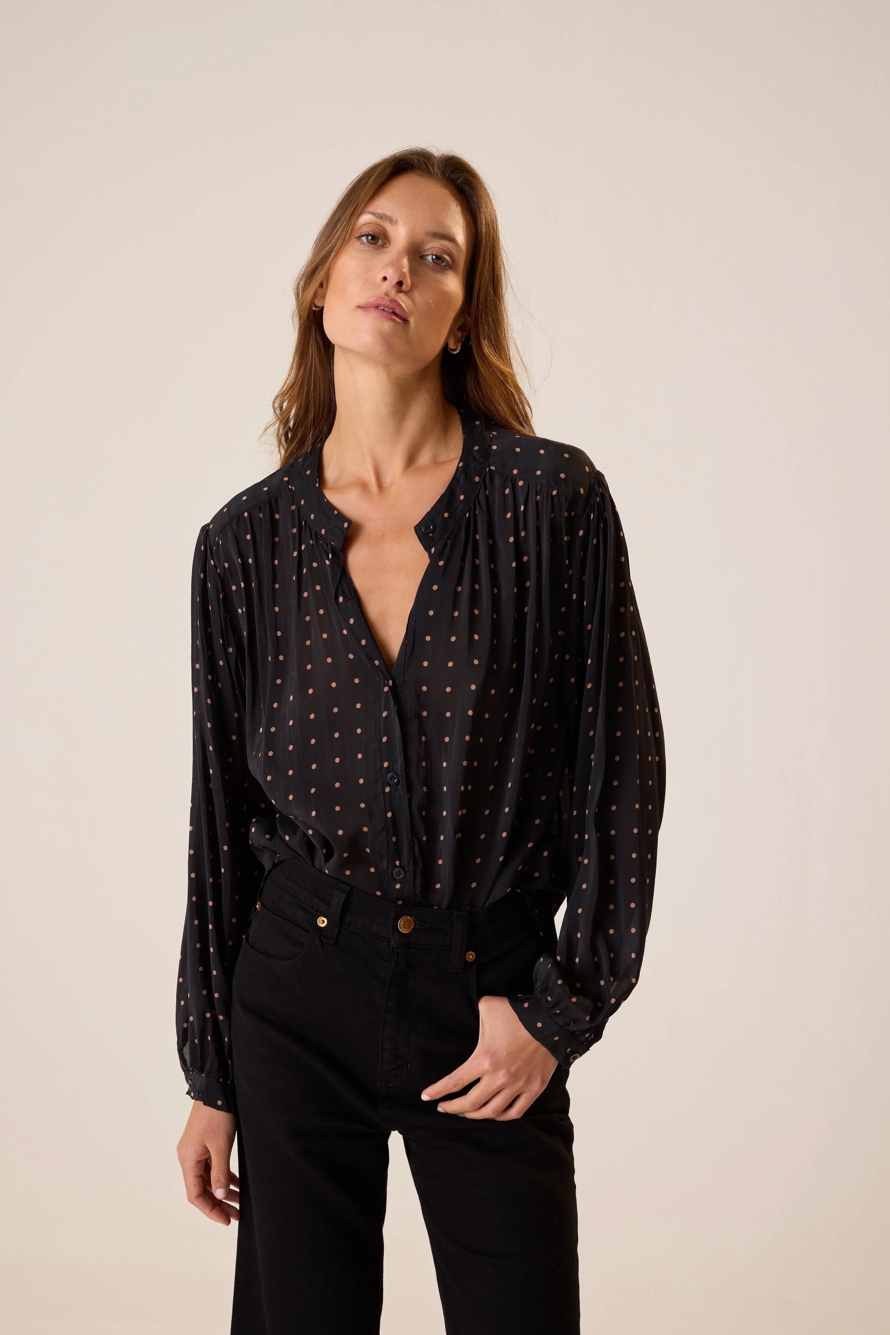 PETITE POLKA DOT BLACK & TAN