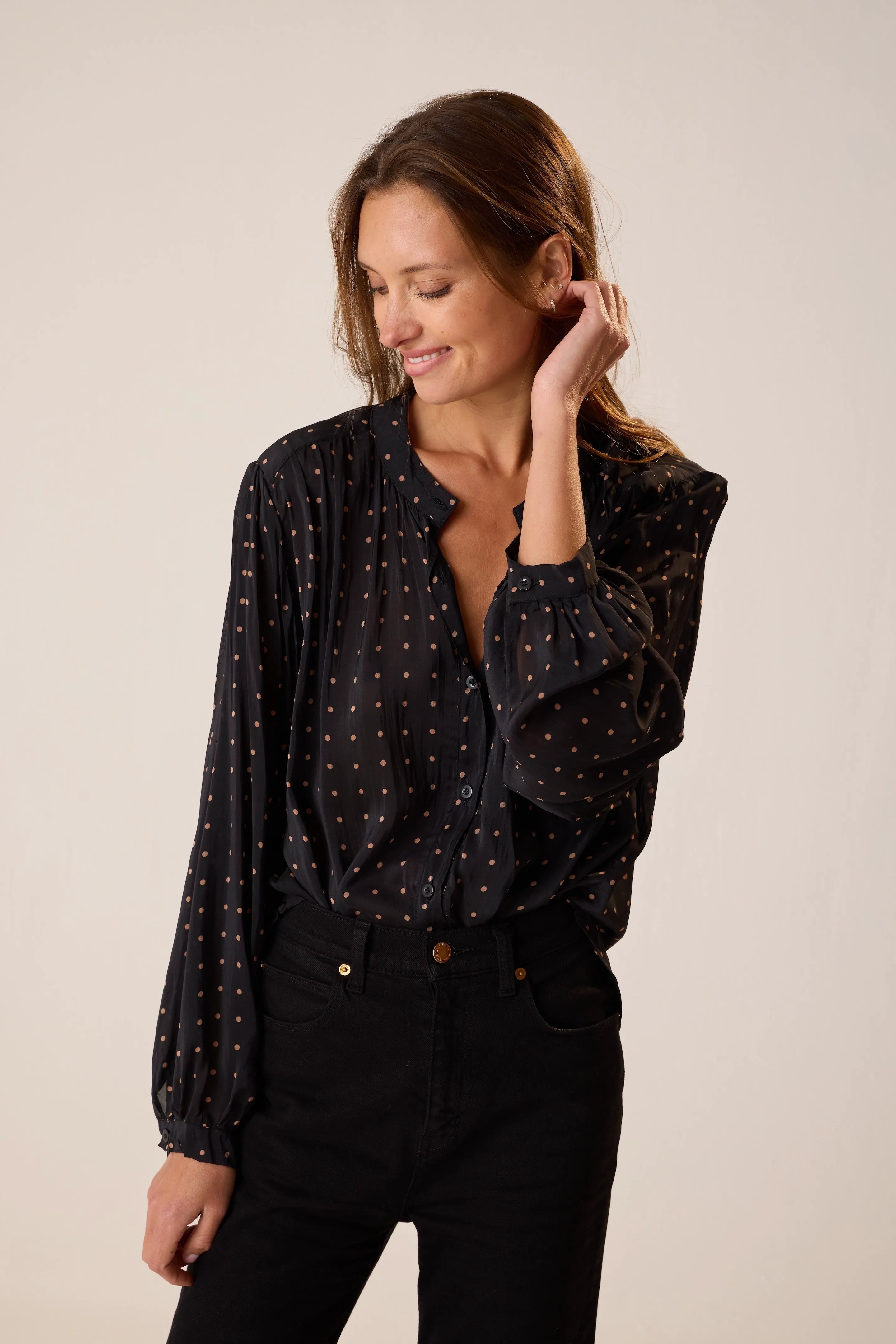 PETITE POLKA DOT BLACK & TAN
