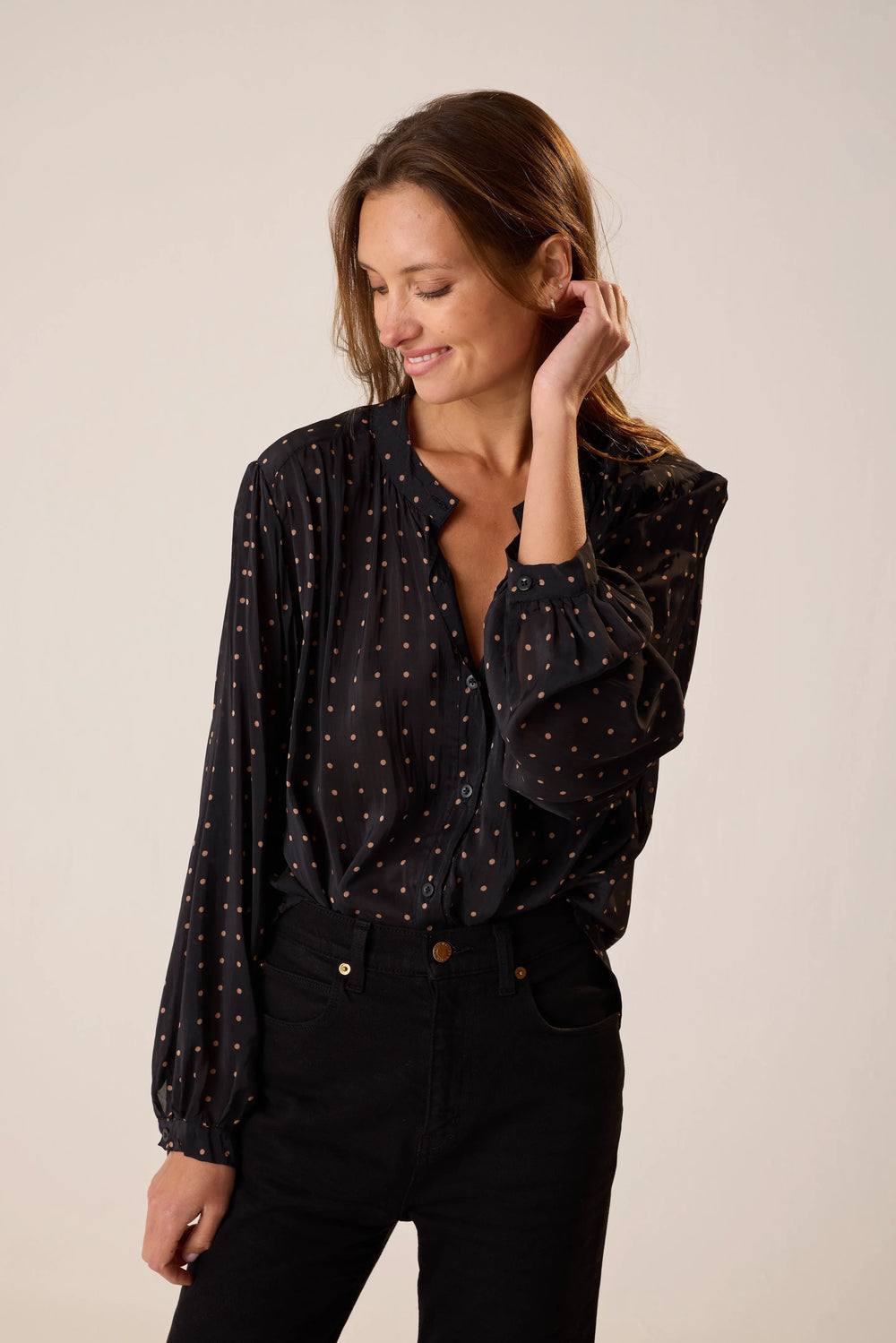 PETITE POLKA DOT BLACK & TAN