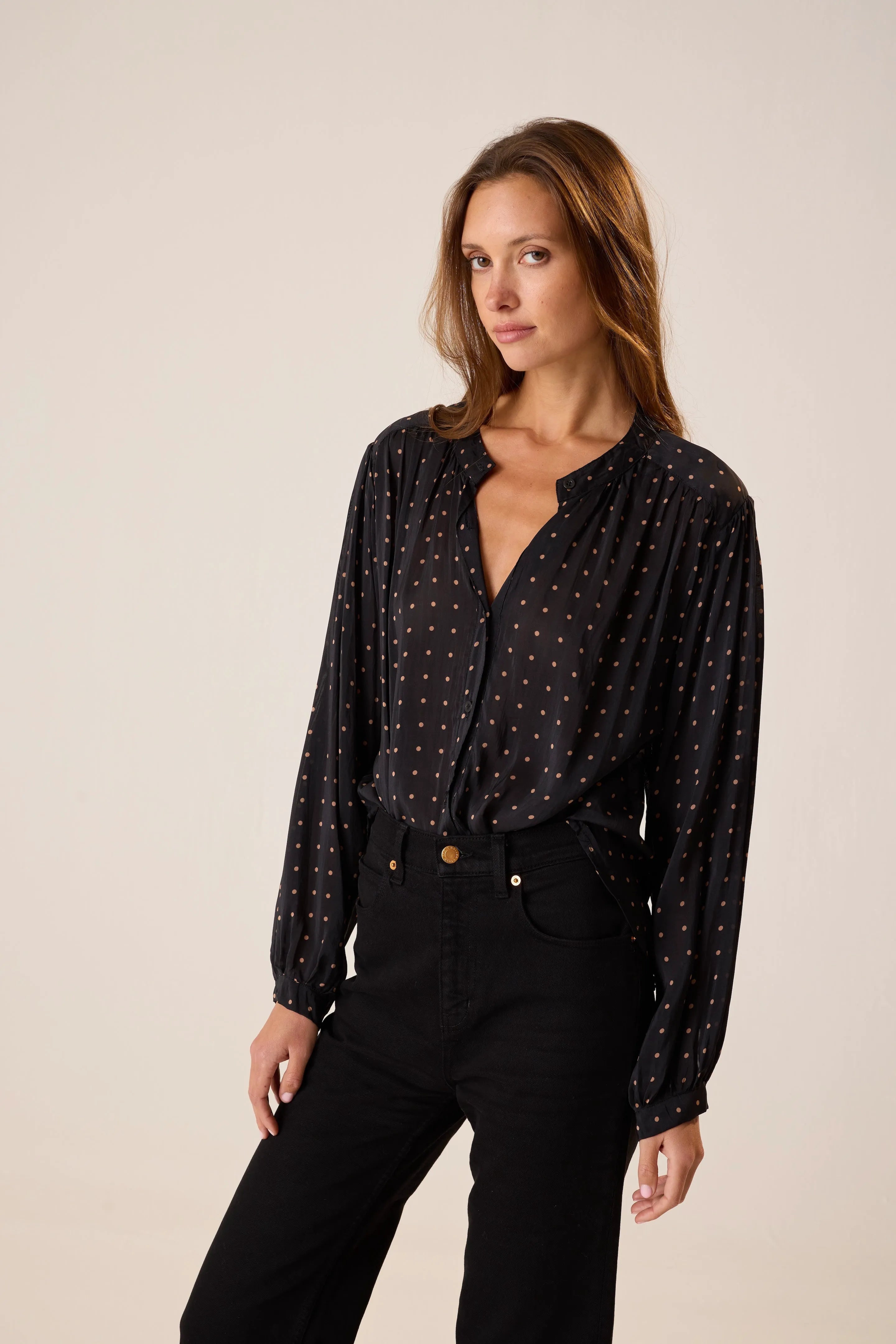 PETITE POLKA DOT BLACK & TAN