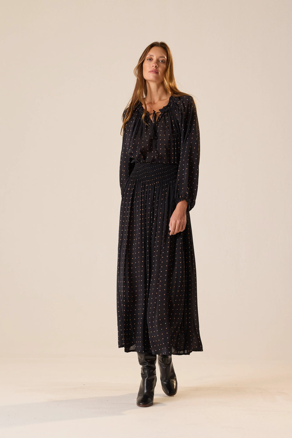 PETITE POLKA DOT BLACK & TAN