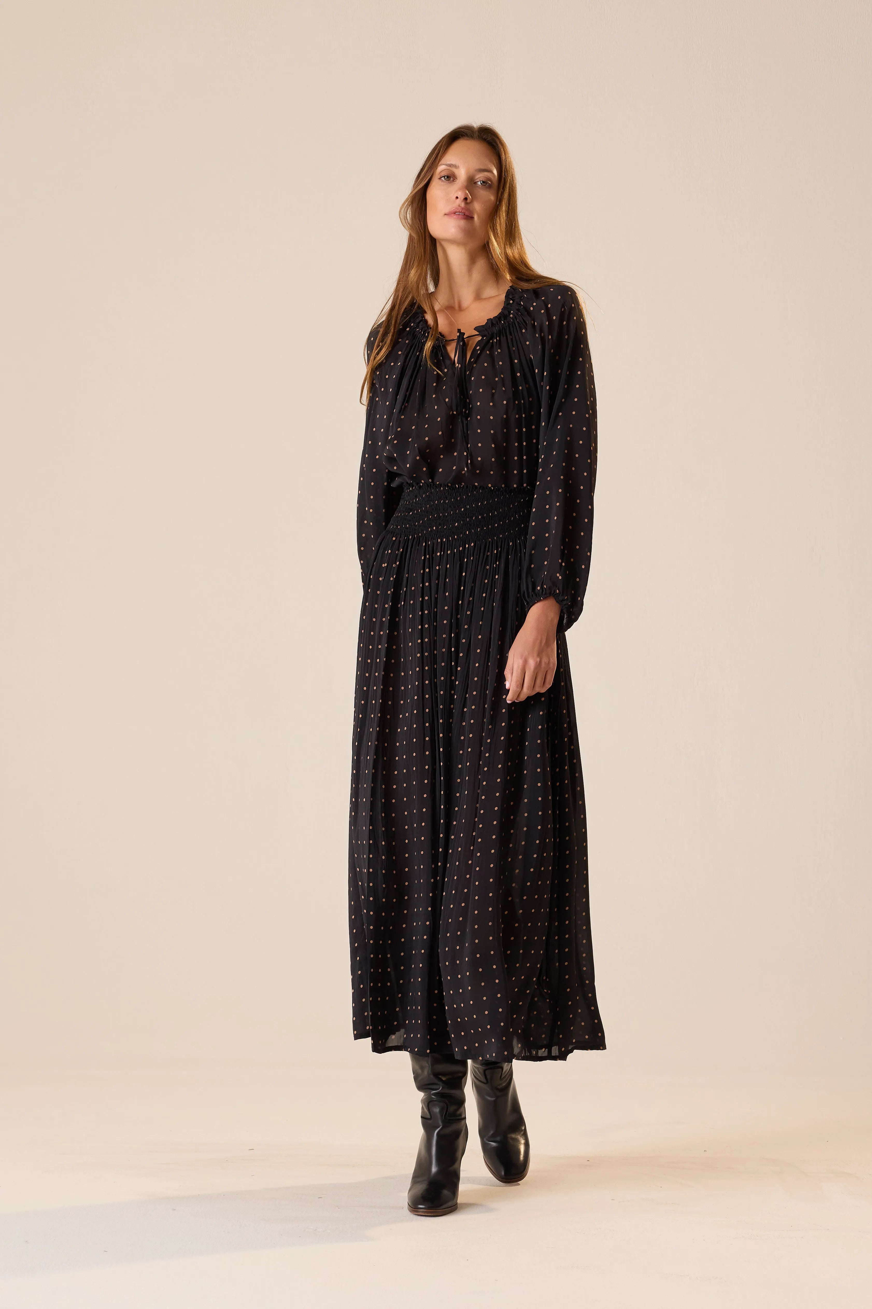 PETITE POLKA DOT BLACK & TAN