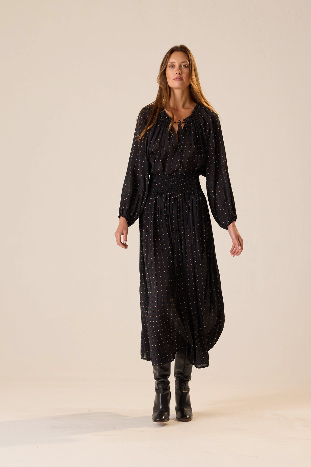 PETITE POLKA DOT BLACK & TAN