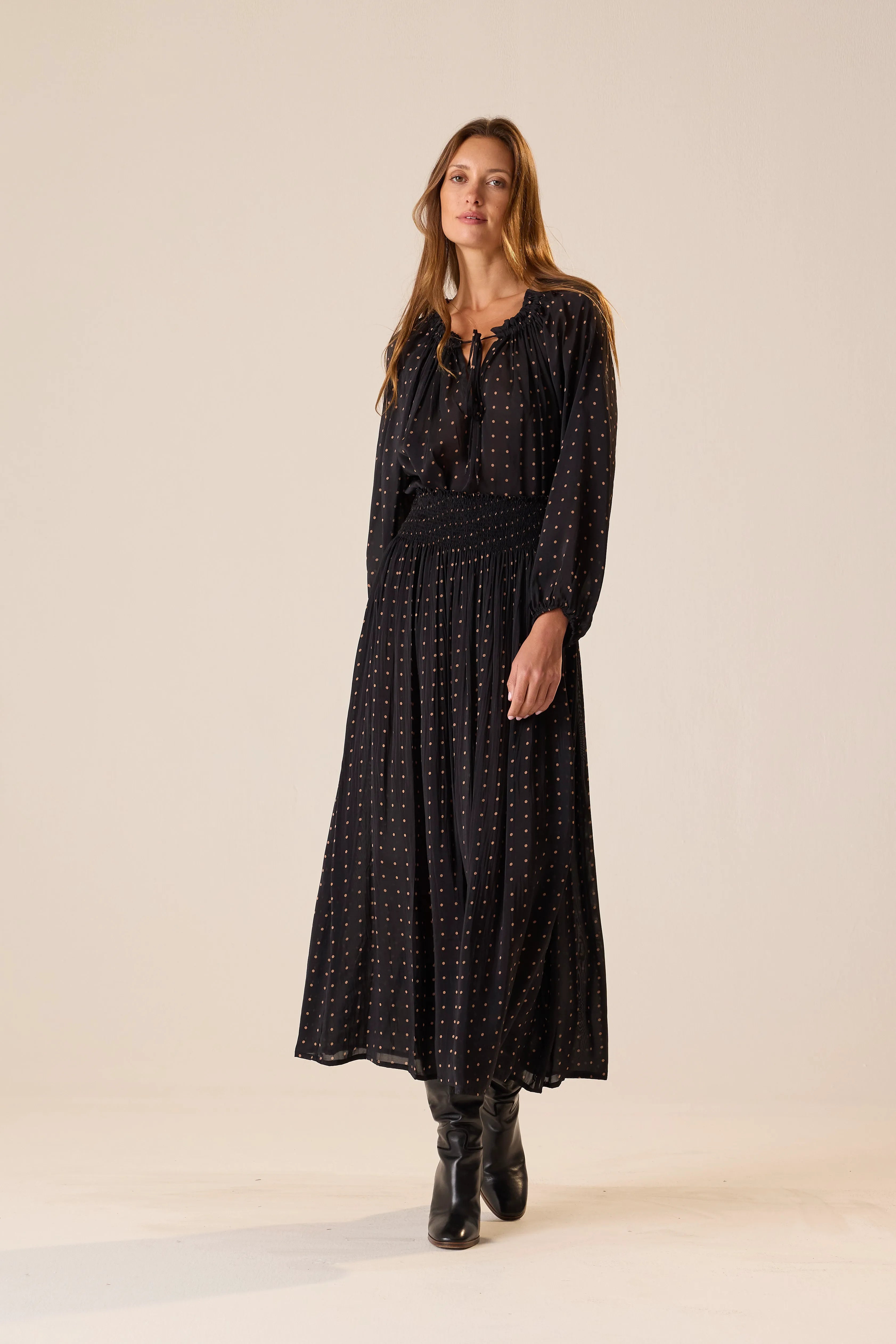 PETITE POLKA DOT BLACK & TAN