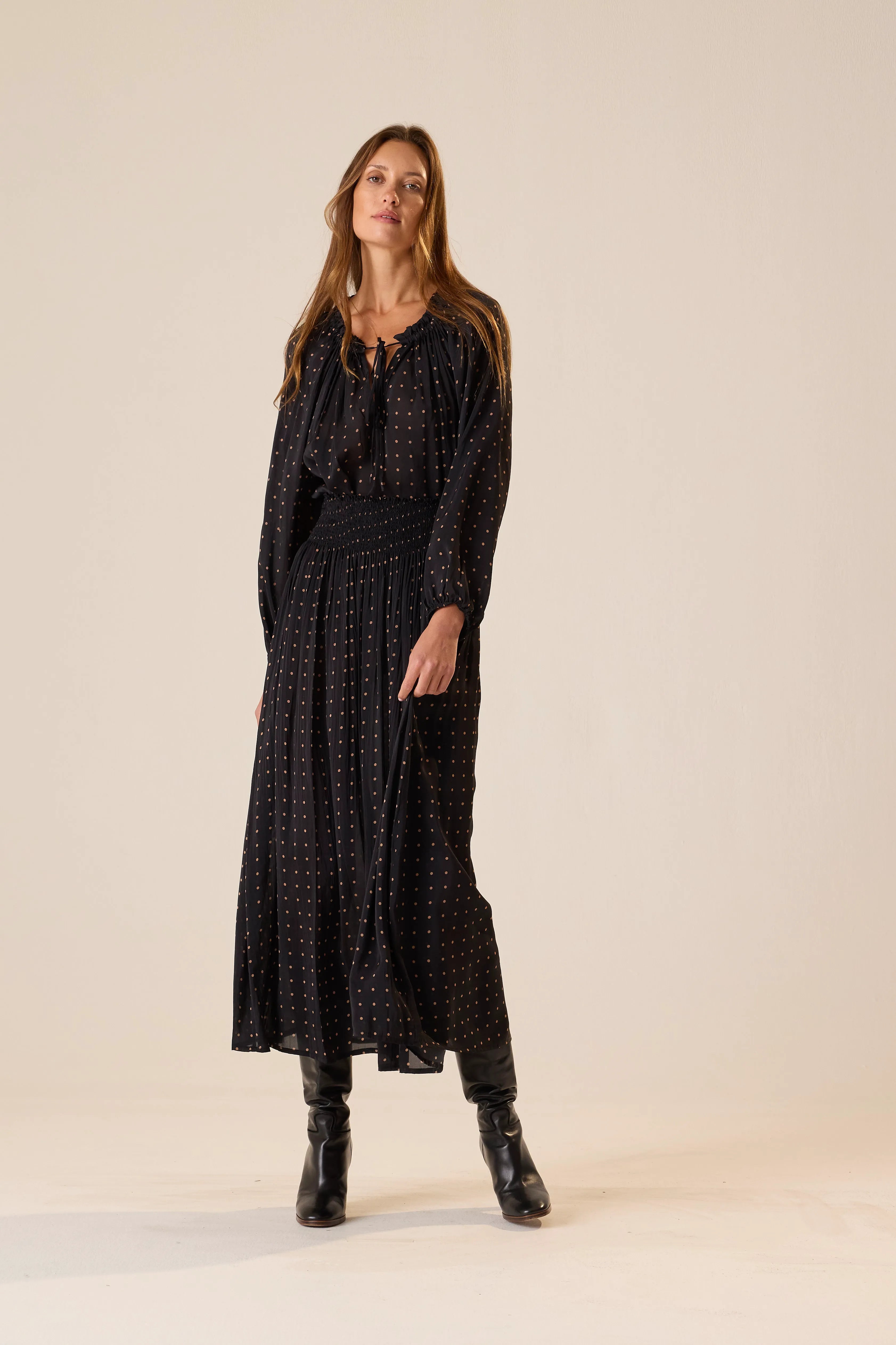 PETITE POLKA DOT BLACK & TAN
