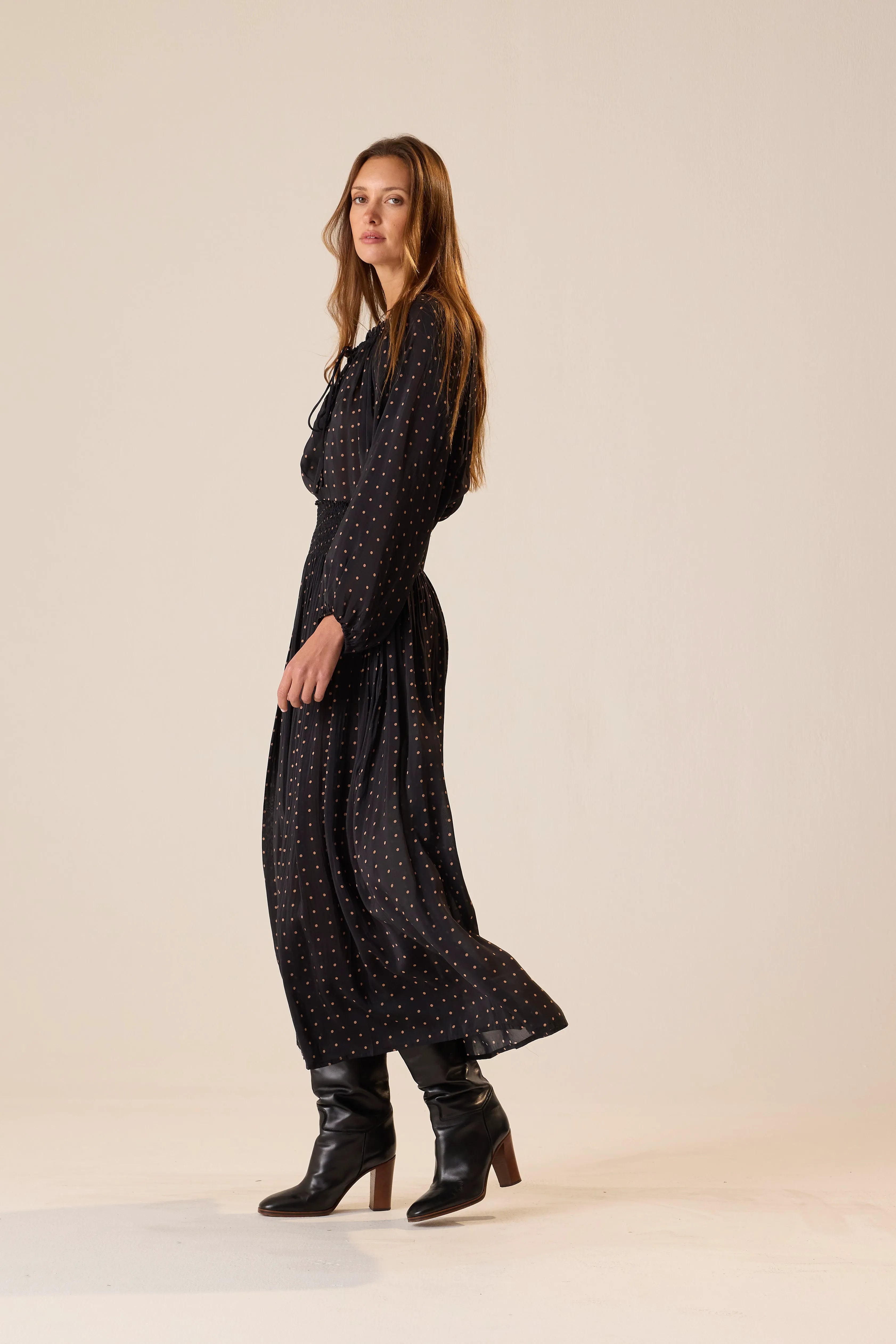 PETITE POLKA DOT BLACK & TAN