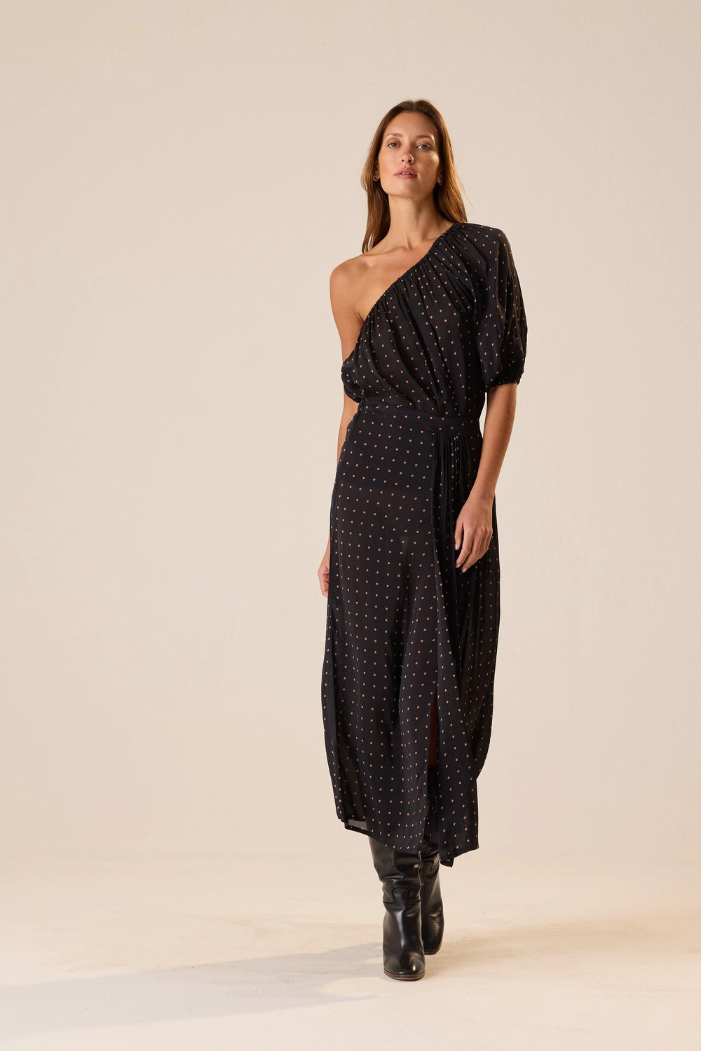 PETITE POLKA DOT BLACK & TAN