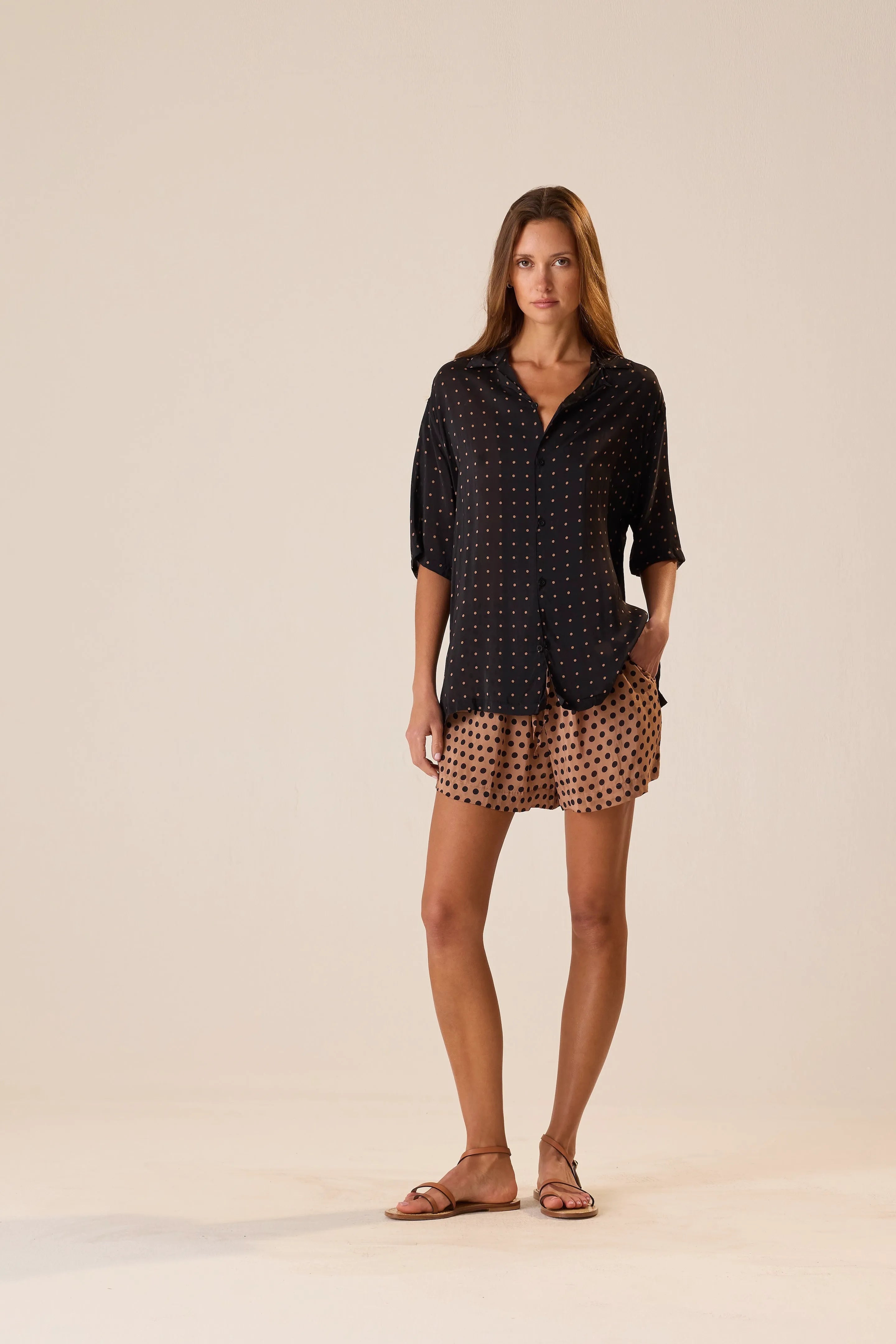 PETITE POLKA DOT BLACK & TAN