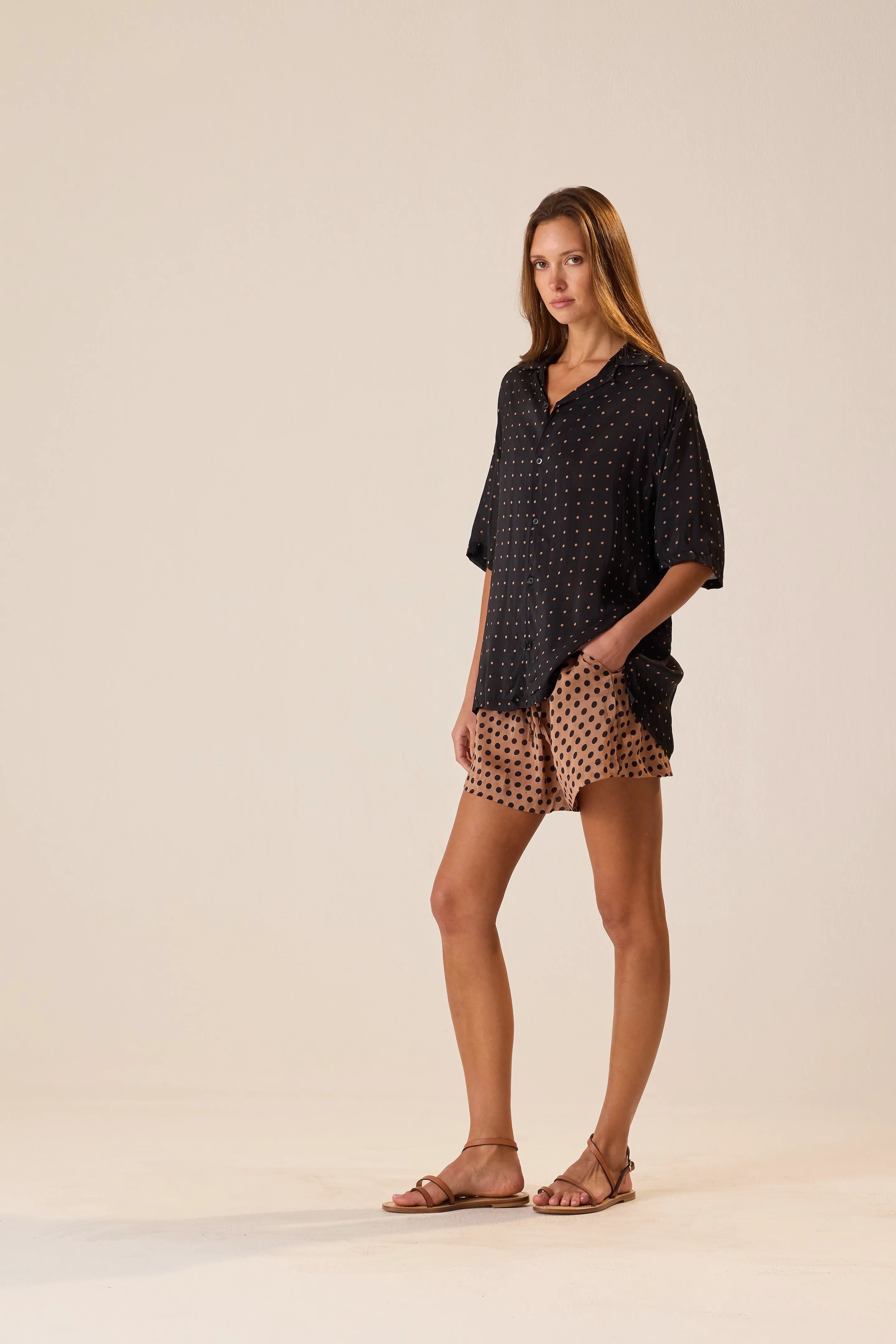 PETITE POLKA DOT BLACK & TAN